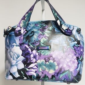 Handmade Purple Floral Faux Leather Mini Handbag